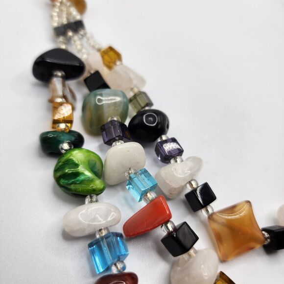 Artisan Multiple Gemstones Bead Treasure Necklace Faceted Layered 22” Colorful - Picture 4 of 10